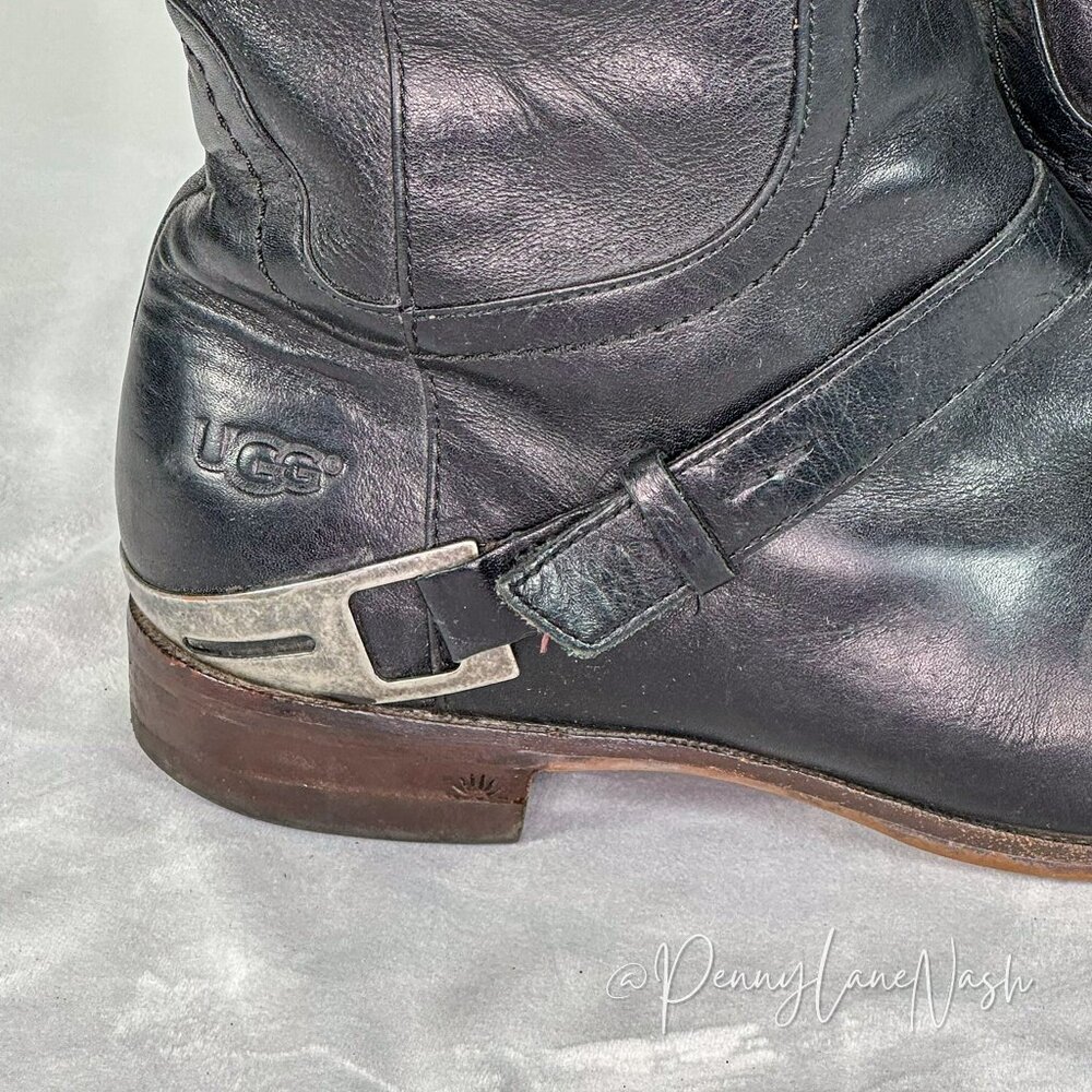 UGG Australia Channing LeatherTall Riding Boots Size 9 Black - Picture 6 of 14